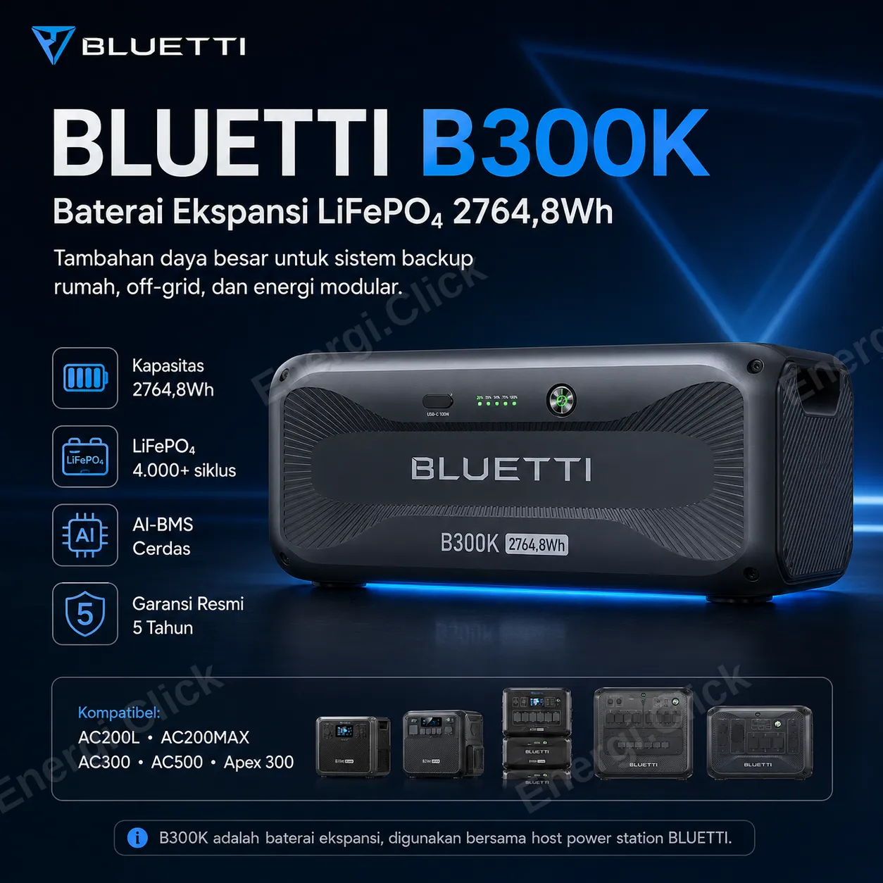BLUETTI B300K Baterai Ekspansi (2764.8Wh LiFePO4)