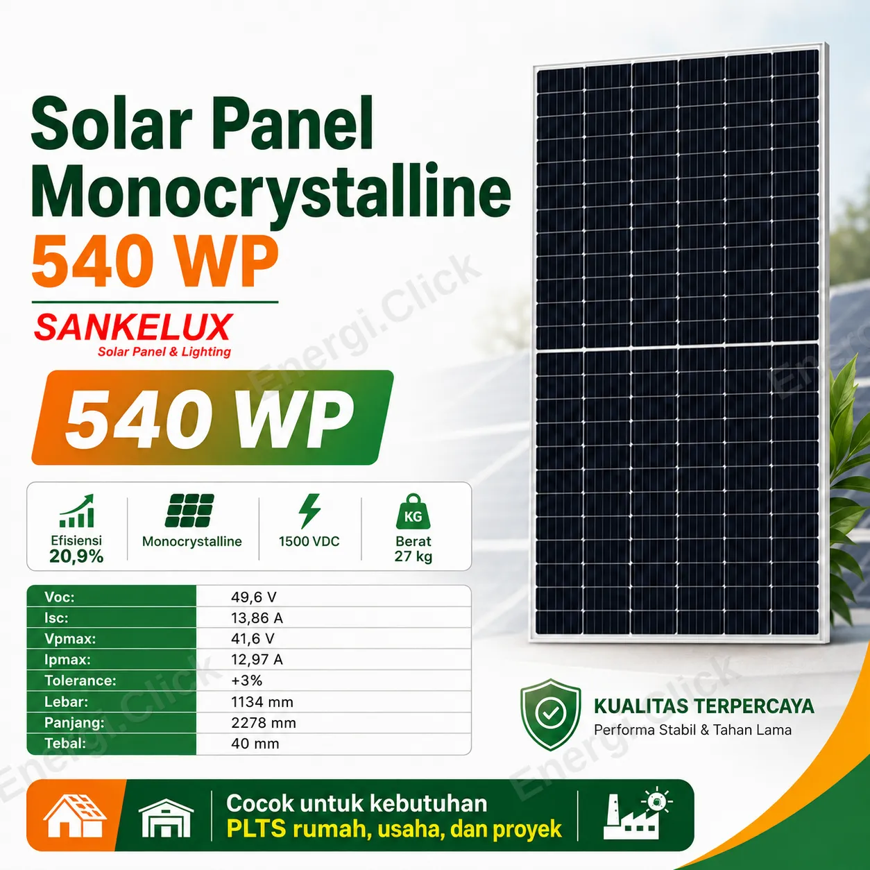 Solar Panel Mono 540 WP Sankelux