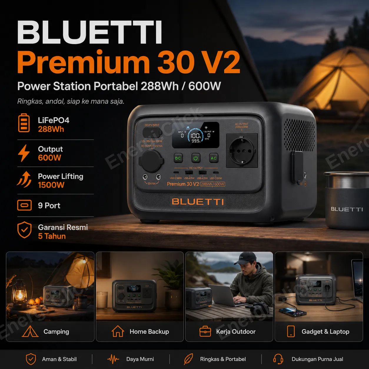 BLUETTI Premium 30 V2 Portable Power Station (288Wh / 600W)