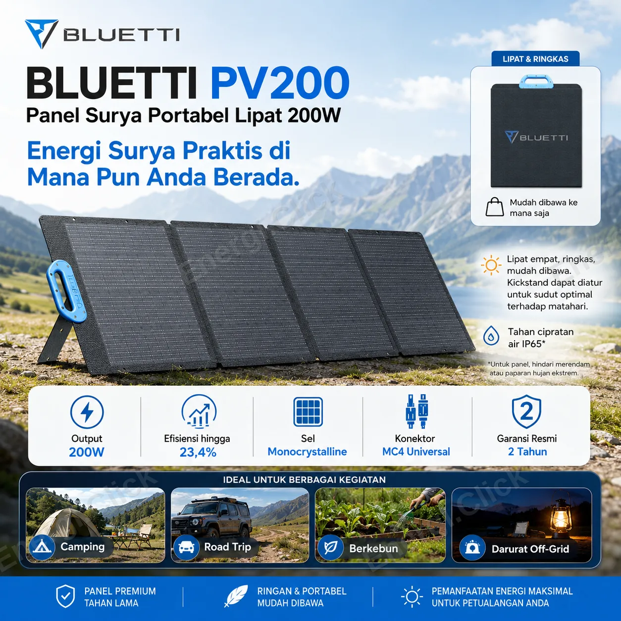 BLUETTI PV200 Panel Surya Portabel Lipat 200W