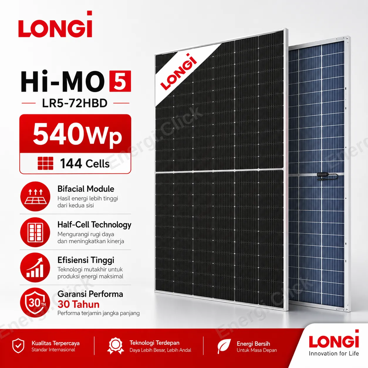 Panel Surya LONGi Hi-MO 5 540 Wp Bifacial (Clearance)