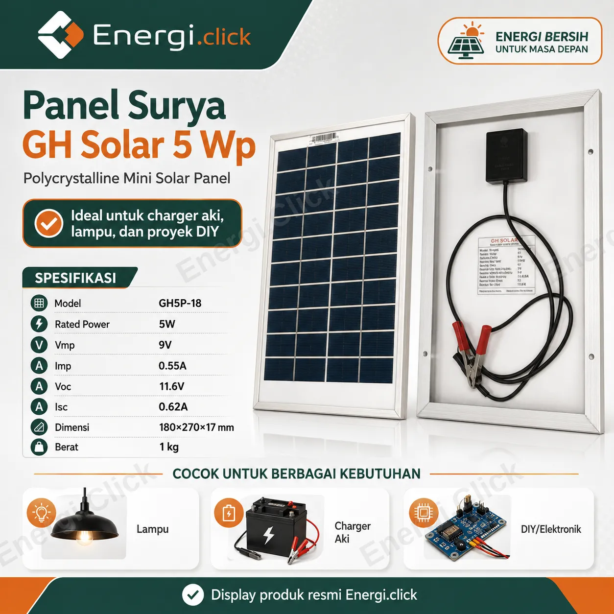 Panel Surya Polycrystalline 5 WP (GH5P-18)