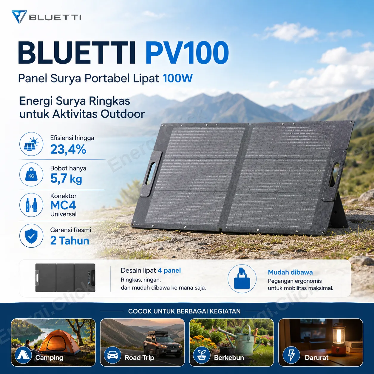 BLUETTI PV100 Panel Surya Portabel Lipat 100W
