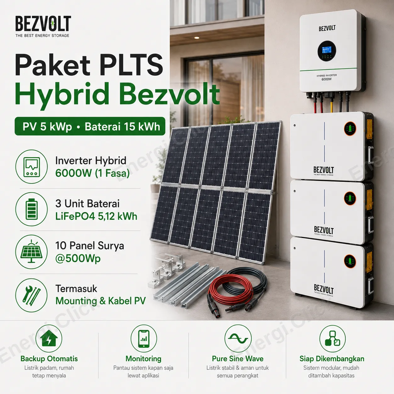Paket PLTS Hybrid Bezvolt Power Home 6000W 1 Fasa