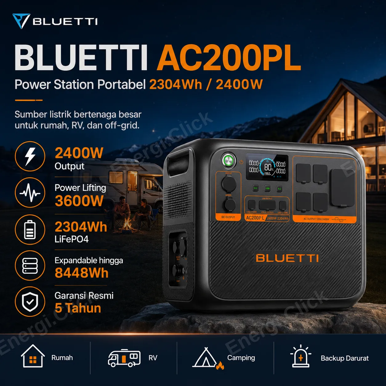 BLUETTI AC200PL Portable Power Station (2304Wh / 2400W)